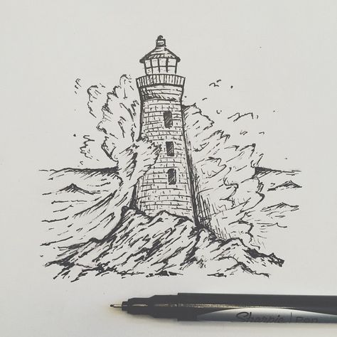 290 Likes, 8 Comments - Little Mountain Print Shoppe (@littlemountainprint) on Instagram: “Wrapping up the lighthouse drawing.” Lighthouse Drawing, Lighthouse Tattoo, Couple Drawing, Desenho Tattoo, Mountain Print, Ink Drawings, Arte Sketchbook, The Lighthouse, Charcoal Drawing