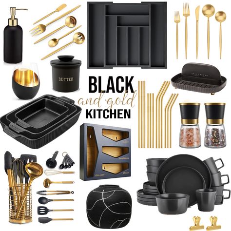 Shop EssentraHome Matte Black Liquid … and other curated products on LTK, the easiest way to shop everything from your favorite creators. Black And Gold Kitchen Ideas Modern, Black White And Gold Kitchen Decor Ideas, Black Decor In Kitchen, Black Kitchen Inspiration Apartment, Kitchen Decor Black And Gold, Black And Gold Interior Design Kitchen, Dark Kitchen Accessories, Black Kitchen Theme Ideas, Black Decor Kitchen Ideas