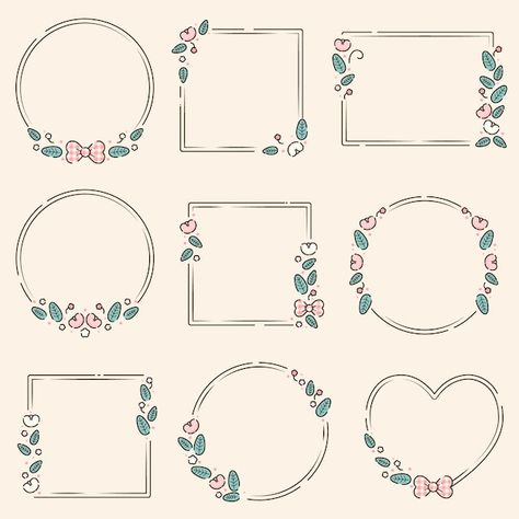 Premium Vector | Set of christmas wreath floral frame for text decoration. Frame Ideas For Notes, Front Page Writing Design, Card Borders Hand Drawn, Note Doodles Cute, Cards Border Design, Kawaii Borders Frames, Border For Journal, Cute Mind Map Template, Frame For Text