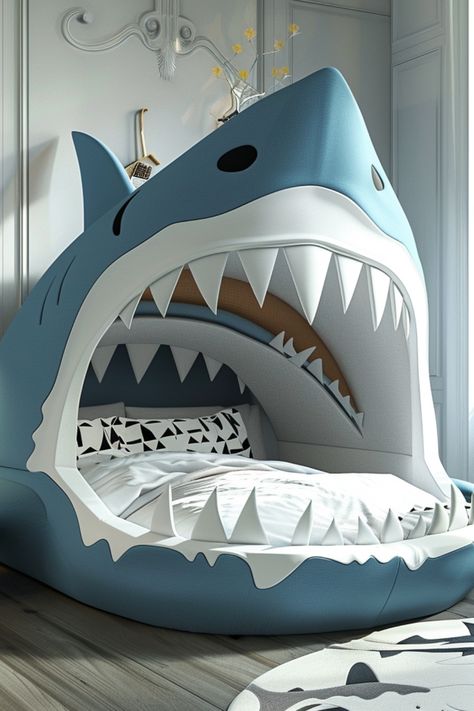 Transform your bedroom into an underwater sanctuary with jaw-dropping shark beds! 🌊 Drift off to sleep surrounded by the beauty of the ocean and unleash your inner adventurer. #SharkBeds #BedroomDecor #UnderwaterSanctuary #HomeDesign #DreamBedroom Shark Bedroom, Shark Bedding, Shark Room, Ocean Room Decor, Shark Facts, Shark Pictures, Ocean Room, Shark Plush, Watchful Eye