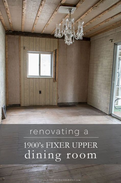 See what original character was discovered as renovations continue in this 1900s fixer upper dining room. #fixerupper #diningroomreno #thisoldhouse #fixerupperfarmhouse #andersonandgrant 1900s Dining Room, Mansion Remodel, Fixer Upper Dining Room, Fixer Upper Kitchen, Fixer Upper Farmhouse, Kitchen Technology, Crafts Simple, Decorating 101, Faux Brick Walls