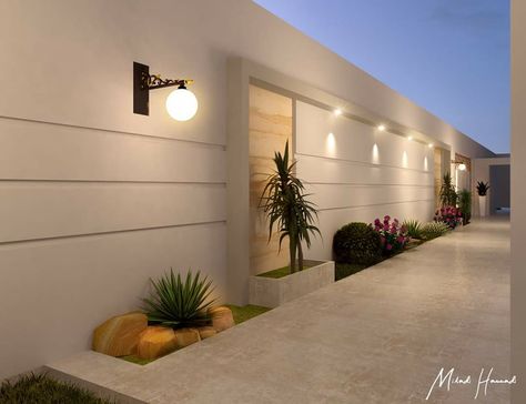 Kolam Koi, Modern Bungalow House Design, Compound Wall Design, House Fence Design, Terrace Garden Design, Lights Ideas, Modern Backyard Landscaping, Front Garden Design, Home Hall Design