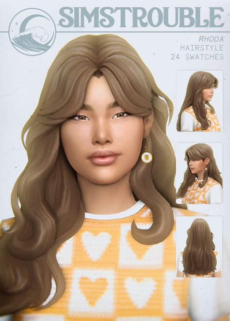 Rhoda Hairstyle by simstrouble | Patreon Sims 4 Cas Mods, The Sims 4 Skin, Pelo Sims, The Sims 4 Packs, Sims 4 Mm Cc, Free Sims, Sims 4 Cc Folder, Sims 4 Characters, Sims 4 Mm