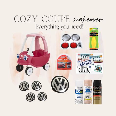 Everything you’ll need for a VW bus cozy coupe makeover! Upcycle old toys and make them beautiful again! I’ve linked every item from Amazon, Walmart, and Etsy (for custom items). Not all of these items are required but some are absolutely necessary. I’ll post a before and after of my cozy coupe makeover soon! Waiting on some accessories to come in. First birthday gift! Follow my shop @lexiechilders on the @shop.LTK app to shop this post and get my exclusive app-only content! #liketkit #LTKfam How To Paint A Cozy Coupe, Two Groovy Birthday Party Vw Bus, Vw Bus Cozy Coupe, Toy Car Makeover, Cozy Coupe Makeover Vw Bus, Cozy Coupe Car Makeover, Fisher Price Car Makeover, Cozy Coupe Volkswagen Makeover, Vw Cozy Coupe