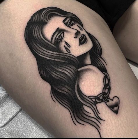 Traditional Tattoo Woman Face, Traditional Tattoo Woman, Mens Body Tattoos, Emo Tattoos, Face Tattoos For Women, Traditional Tattoo Flash Art, Health Tattoo, Goth Tattoo, Latest Tattoos