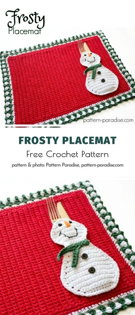 The Best Christmas Placemats Crochet Patterns Crocheted Placemats, Crochet Placemat Patterns, Crochet Placemats, Crochet Snowman, Confection Au Crochet, Crochet Santa, Crochet Xmas, Crochet Christmas Decorations, Placemats Patterns