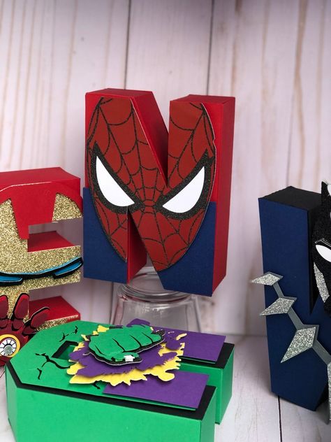 Avengers 3D Letters Custom 3d Letters Iroman Spiderman | Etsy Avengers Letters, Avengers Themed Bedroom, Avengers Themed Room, 3d Letters Decoration, Superhero Letters, Spiderman Captain America, Spiderman Room, Marvel Party, Avengers Theme