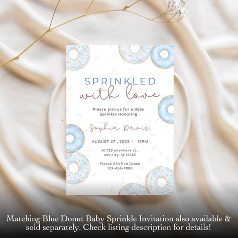 Donut Baby Sprinkle, Boy Baby Sprinkle, Baby Sprinkle Games, Sprinkle Invite, Baby Boy Sprinkle, Blue Donuts, Sprinkle Shower, Sprinkle Party, Baby Sprinkle Invitations