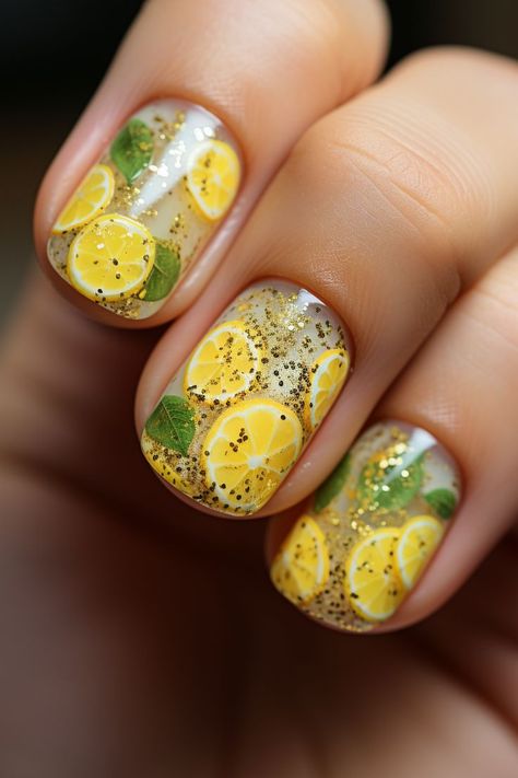 Yellow Nails Lemon, Yellow And White Nails, Nail Designs Yellow, Summer Vibes Nails, Citrus Nails, Lemonade Nails, Nails Lemon, Bright Nail Colors, Vibrant Nail Colors