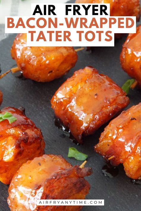 Indulge in the ultimate crispy treat with air fryer bacon-wrapped tater tots! 🥓🍟 Perfectly crunchy on the outside and savory on the inside—these are a game-day must-try. #AirFryerRecipes #BaconWrapped #TaterTots #SnackGoals Bacon Wrapped Sausages Air Fryer, Air Fry Tater Tots Frozen, Ore Ida Tater Tots In Air Fryer, Bacon Wrapped Brats In Air Fryer, Bacon Wrapped Tater Tots Brown Sugar, Bacon In The Air Fryer, Bacon Wrapped Tater Tots, Seasoning Salt, Wrapped In Bacon