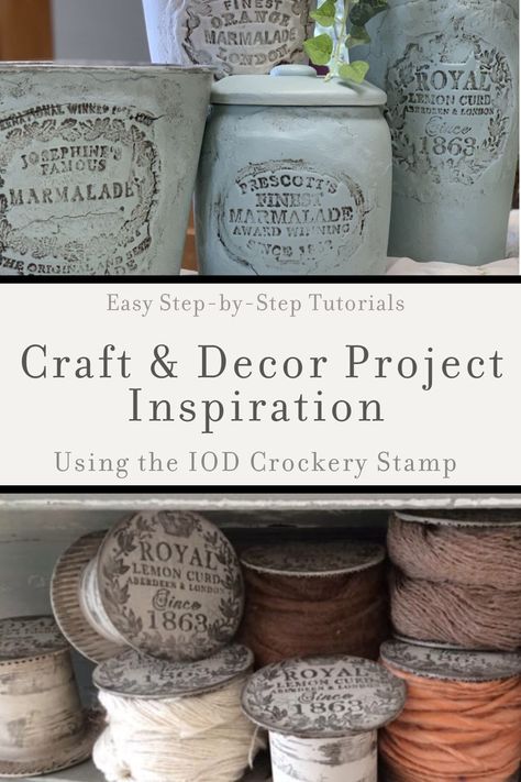 Easy stamp craft projects and DIY decor ideas that you can make the IOD Crockery decor stamp. From DIY candle labels to old English advertising pots made from upcycled kitchenware, learn how to make vintage, cottage and farmhouse style home decor accessories with Iron Orchid Designs. Stenciled Wall Decor, Easy Stamps, Diy Candle Labels, Orchard Design, Antique White Paints, Vintage Milk Bottles, Holiday Pillows Covers, How To Make Coasters, Diy Candle