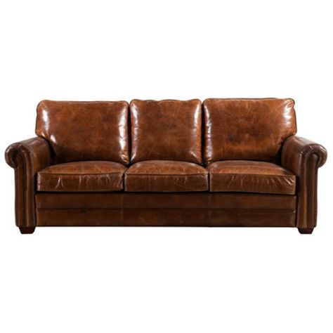 This Ramsey Leather 3 Seater Sofa is beautifully comfortable filled and upholstered in a distressed aniline leather that shows natural variations & marks to give a beautiful worn vintage look. Cream Leather Sofa, Quality Sofa Bed, Chesterfield Sofa Bed, Leather Wing Chair, Vintage Leather Sofa, Leather Sofa Chair, Vintage Couch, 3 Seater Leather Sofa, Retro Sofa