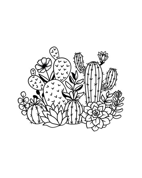 Cactus Clipart Black And White, Entryway Flowers, Mexican Svg, Cactus Doodle, Cactus Silhouette, White Entryway, Cactus Svg, Cactus Vector, Cactus Clipart