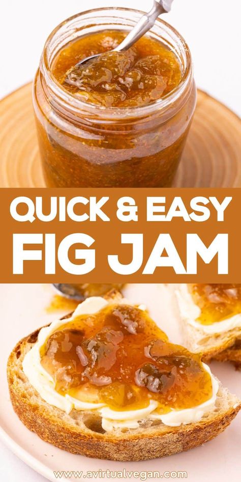 My easy go-to method for making Fig Jam. Perfect for when you have a large crop of homegrown figs to use up. It requires no pectin or canning and is ready in less than 40 minutes. Making jam doesn't have to be complicated! Fig Jam Recipe Easy, How To Make Fig Jam, Fig Jam Recipe Canning, Fig Jam Uses, Dip Recipes Vegan, Easy Vegan Dips, Breakfast Ideas Quick And Easy, Quick Healthy Meal Ideas, Fig Paste