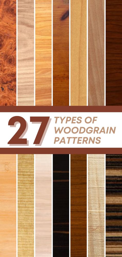 Ever want the perfect wood accent for your home but not sure what to go with? Here are 27 different types of wood grain patterns in 1 place! Get to know more about each time and find out which would bed the best to use on your home decor. Wood grain patterns can impact the overall appeal of your interior so pick carefully which to use on your furniture, hardwood floors, countertops, or even ceiling beams. Hardwood Countertops, Types Of Hardwood Floors, Wood Floor Pattern, Grain Background, Types Of Wood Flooring, Woodgrain Pattern, Pecan Wood, Hardwood Lumber, Aspen Wood