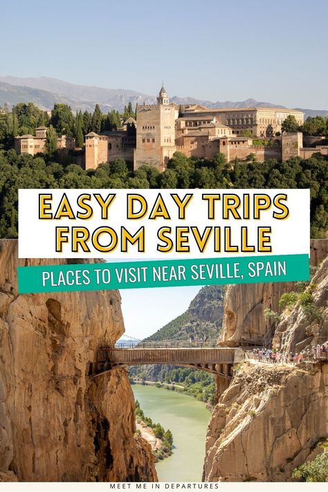 Visit these must-see places near Seville. Explore ancient castles, Roman ruins, and majestic cathedrals, adrenalin sports, beaches and photogenic white villages that tell the story of Spain's rich past.  Day Trips from Seville | Seville Day Trips | Seville Road Trips | Road Trips in Andalucia | Things to see near Seville | Things to do in Andalucia | visit Andalucia | visit Southern Spain | things to do in Southern Spain | Andalucia road trip | Andalucia Spain travel Spain Scenery, What To Wear In Spain, Andalucia Spain Travel, Traveling To Spain, Places To Visit In Spain, Train Map, Madrid Travel, Wildlife Travel, Spain Vacation