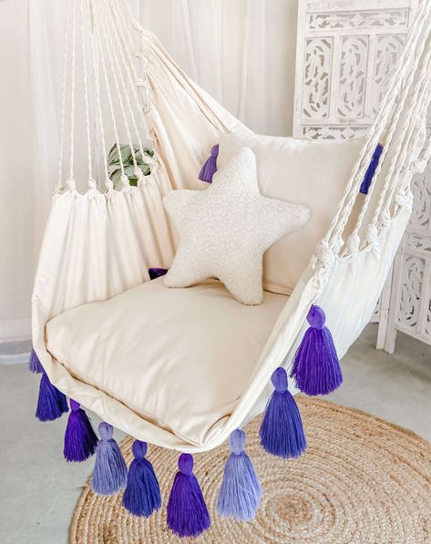 Boho Hanging Hammock Chair Swing Preppy Room Hanging Chair, Hanging Chair In Room, Hanging Bedroom Chair, Preppy Hanging Chair, Hanging Room Chair, Hanging Swing In Bedroom, Preppy Chair, Hanging Chair In Bedroom Aesthetic, Luxury Hammock