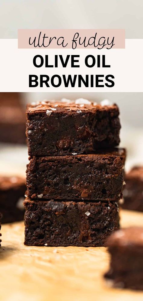 These olive oil brownies are ultra fudgy, moist, and decadent! They have shiny crinkled tops, crisp edges, and soft gooey centers loaded with chocolate chunks. They are quick and easy to make without butter and can be made dairy free. Brownie Recipes With Oil Instead Of Butter, Easy Brownies No Butter, Vegetable Oil Brownies, Brownie Recipes No Oil, Brownies Using Oil, Brownies With Olive Oil, Oil Brownies Recipe, No Butter Brownie Recipe, Brownies Without Butter Recipes