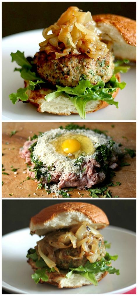 Arugula & Apple Turkey Burgers with Caramelized Onions - Baker by Nature Healthing Eating, Chicken Food Recipes, Healthy Burgers, Apple Turkey, Baker By Nature, Healthy Burger, Turkey Burger, Chicken Food, Caramelized Onion