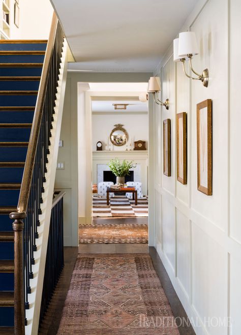 This Federal-Style Home Features a Seamless Mix of Modern Elements How To Decorate A Hallway, Federal Style House, Floor Stain, Historic House, Foyer Decorating, Entry Hallway, Hallway Lighting, Entry Hall, Hallway Decorating