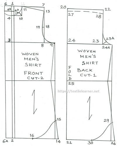 Drafting Procedure of Long Sleeve Woven Shirt - Textile Learner Pants Pattern Free, Mens Shirt Pattern, Mens Sewing Patterns, Crochet Baby Jacket, Colette Patterns, Dress Patterns Free, Shirt Sewing Pattern, Jacket Pattern Sewing, Garment Pattern