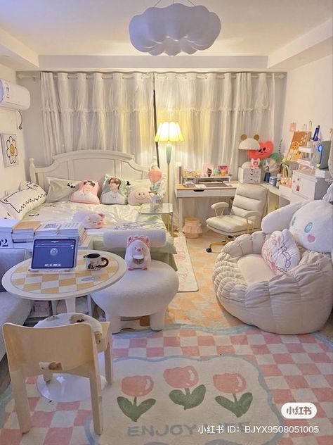 Bedroom Ideas Korean, Comfortable Bedroom Decor, Small Room Makeover, Bedroom Wall Decor Ideas, Cute Bedroom Ideas, Dekorasi Kamar Tidur, Room Redesign, Pastel Room, Study Room Decor