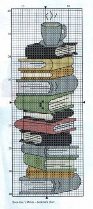 Stack of books -- pattern for cross stitch or other grid-based craft. Alpha Pattern Books, Cross Stitch Bookmark Patterns, Embroidery Kawaii, Embroidery Quotes, Kawaii Quotes, Cross Stitch Games, Books Bookmark, Viking Pagan, Stitch Bookmark