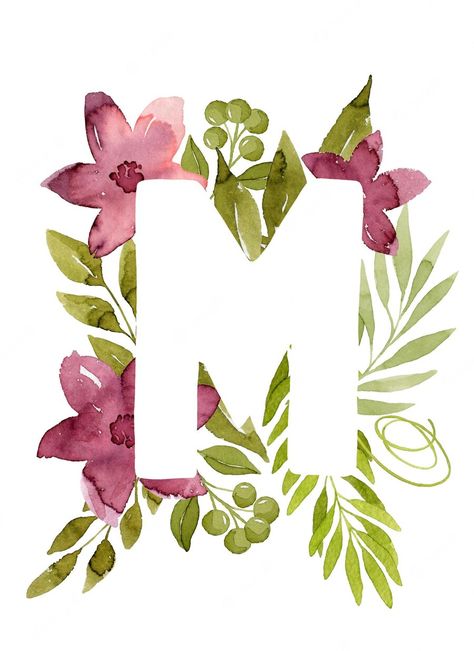 Floral Lettering, Free Monogram Fonts, Floral Monogram Letter, Embroidered Canvas Art, Painting Flowers Tutorial, Watercolor Monogram, Watercolor Lettering, Pink Watercolor Flower, Floral Monogram