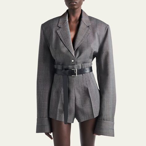 Prada Suits For Women, Prada Outfits, Prada Jacket, Prada Women, Extra Long Sleeves, Fabric Belt, Wool Jacket, Winter Season, Extra Long