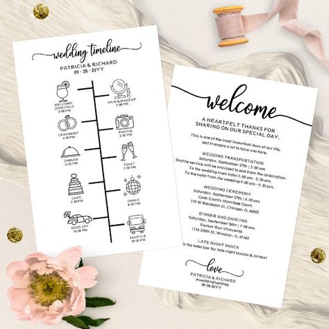 Wedding Itinerary Cocktail - Icon Wedding Welcome Wedding Itinerary For Guests, Art Nouveau Wedding Invitation, Wedding Welcome Letters, Art Nouveau Weddings, Wedding Announcement Cards, Wedding Transportation, Wedding Itinerary, Welcome Letters, Rsvp Postcard