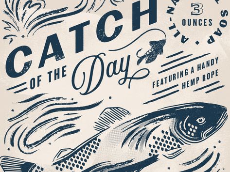 Graphic Design Theme, Fishing Shop, Fish Graphic, Catch Of The Day, Vintage Packaging, Shirt Design Inspiration, Farm Design, Learning Design, Fish Design