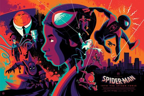 Spider-Man: Into The Spider-Verse (2018) [1600  1066] by Tom Whalen Spider Verse Color Palette, Spiderverse Color Palette, Tom Whalen, Into The Spiderverse, Alex Pardee, Spider Man Into The Spider Verse, Grey Matter, Into The Spider Verse, American Gods