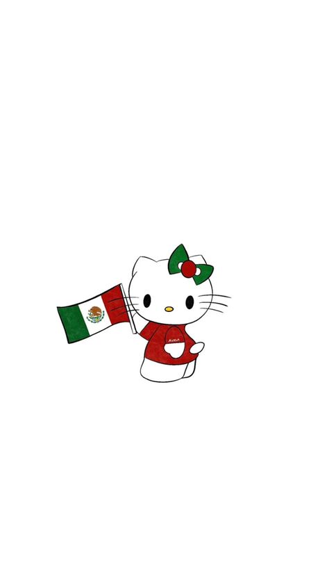 Hello Kitty holding the flag of Mexico in a red outfit with a green & red bow on her head Hello Kitty Mexican, Mexican Hello Kitty, Mexican Wallpaper Aesthetic, Wallpaper Mexican, Mexico Wallpaper, Tiktok Pfp, Pink Wallpaper Hello Kitty, Playlist Covers Photos, Hello Kitty Images