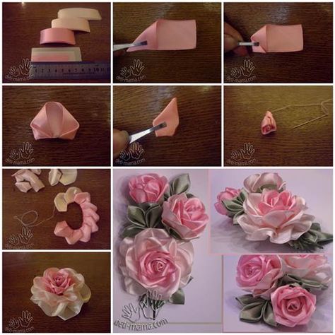 DIY Pretty Satin Ribbon Rose--> http://wonderfuldiy.com/wonderful-diy-pretty-satin-ribbon-rose/ Tutorial Sulaman Pita, Satin Ribbon Roses, Ribbon Rosettes, Ribbon Embroidery Tutorial, Satin Ribbon Flowers, Fabric Flower Tutorial, Ribbon Art, Fabric Flowers Diy, Make Paper