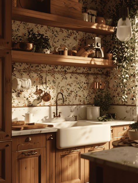 Vintage Kitchen Sink Ideas, Cottagecore Interior Design Kitchen, Vintage Rustic Aesthetic, Vintage House Kitchen, Dreamy Kitchen Aesthetic, Kitchen Rustic Farmhouse, Antique House Aesthetic, Kitchen Cabinet Color Ideas Vintage, Old Farmhouse Interior Vintage