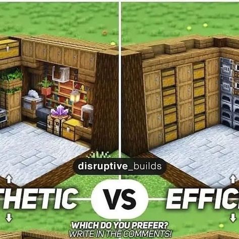 Minecraft Build Gallery🖼️ on Instagram: "💬Aesthetic or Efficient?🪑 Which one do you prefer?😊  ———————————— This awesome build was made by ➡️ @disruptive_builds Check them out!🛸 ———————————— What do you think of this❓ Write it in the comments🖊️ ———————————— ✅Like and follow @disruptive_builds and @minecraftbuildgallery for more wonderful content 💖  #minecraft #minecraftbuildings #minecraftbuilds #minecraftbuildtutorials #minecrafthouse #minecraftmemes #minecrafthacks #minecraftbuildideas #minecrafters #minecraftinspiration #minecraftpc #minecraftpe #minecraftroom #minecraftdecoration #minecrafter" Crafting Station Minecraft, Disruptive Builds, Minecraft Redstone, Minecraft Inspiration, Craft Station, Minecraft Room, Minecraft Decorations, Minecraft Memes, Minecraft Pe