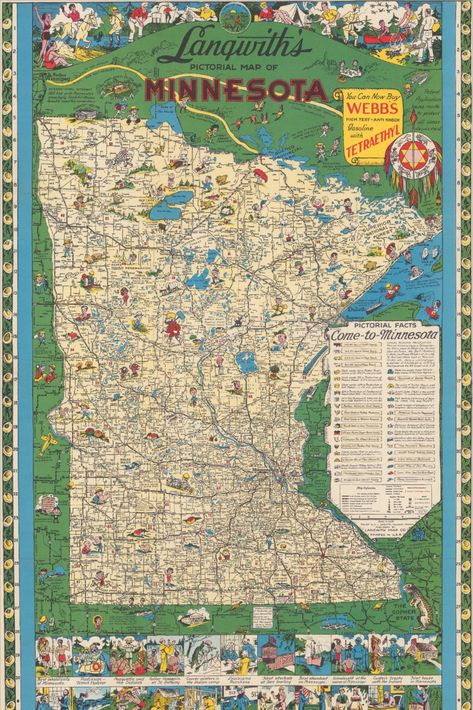 Explore the past with our Vintage Map of Minnesota from 1930. This Old Pictorial Map, presented as an Antique Illustrated Print Poster, is a captivating piece of Americana Wall Art that takes you on a nostalgic journey. Pictorial Maps, Travel Maps, Vintage Map, Illustration Print, Minnesota, Etsy Australia, Poster Prints, Map, Wall Hanging