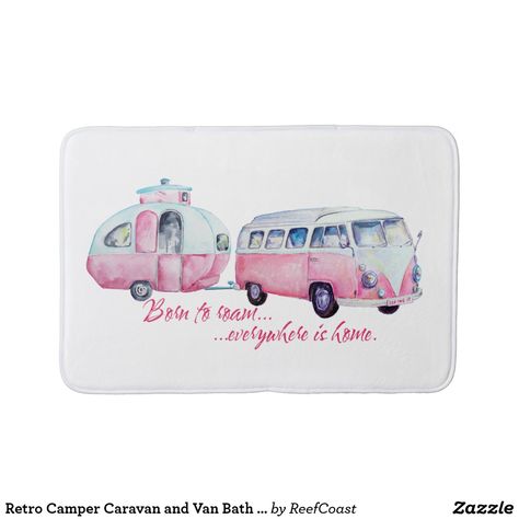 Retro Camper Caravan and Van Bath Mat #camper #caravan #glamping #glamper #rv #rvlife #vintage #gypsy #wanderlust #camperdecor Vintage Camper Art, Vintage Camper Interior, Glamper Camper, Retro Trailer, Camper Art, Camper Trailer For Sale, Ocean Vacation, Vintage Camper Remodel, Retro Caravan