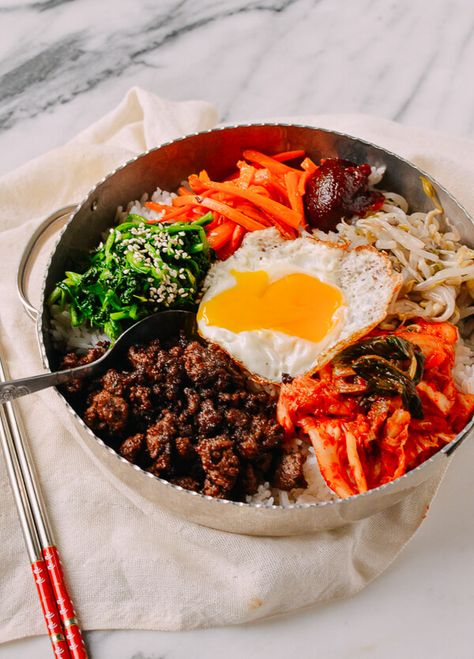 Beef Bibimbap Recipe, Beef Bibimbap, Korean Bibimbap, Bibimbap Recipe, Recipe Spinach, Wok Of Life, Woks Of Life, The Woks Of Life, Korean Beef