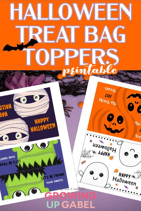 Halloween treat bag toppers on purple background Mummy Monster, Monster Printable, Mummy Treats, Halloween Treat Bags Diy, Diy Treat Bag, Monster Pumpkin, Ghost Monster, Halloween Favor Bag, Monster Ghost