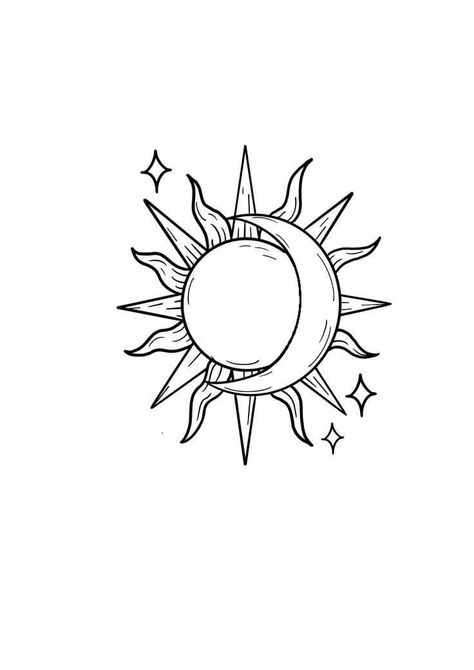 Moon With Sun Tattoo, Sun And Moon Tattoo Ideas Simple, Sun And Moon Tattoo No Face, Twitches Sun And Moon Tattoo, Moon And Sun Tattoo Designs, Sun Drawing Aesthetic, Aesthetic Sun Drawing, Sun Moon Stars Wallpaper, Hippie Tats