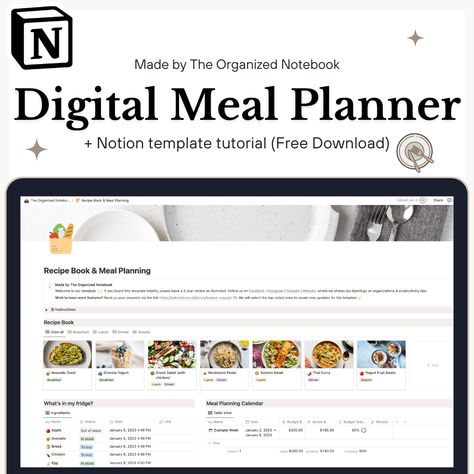 Notion Template Free, Study Planner Free, Shopping List Template, Recipe Book Templates, Food Template, Meal Planner Template, Book Templates, Meal Planning Template, Healthy Breakfasts