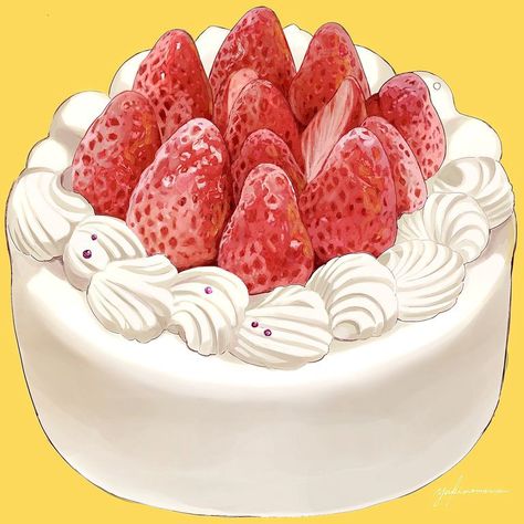 Strawberry Cake Illustration, Strawberry Shortcake Drawing, Spring Japan, Watercolor Food Illustration, Dessert Illustration, Cake Illustration, Foodie Art, Food Illustration Art, Watercolor Food