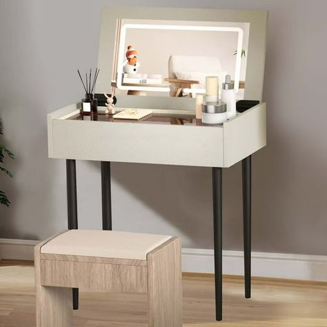 Flip Top Vanity Desk, Japandi Vanity Table, Flip Top Vanity, Vanity Study Desk, Makeup Storage Desk, Small Makeup Vanity, Black Vanity Desk, Vanity Table With Mirror, Small Vanity Table