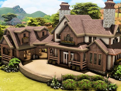 Farm Sims 4 House, Sims 4 Barndominium, Sims 4 Houses Farm, Sims 4 Small Farmhouse, The Sims 4 Ranch House, Sims4 Farmhouse, Sims 4 Ranch Build, Sims Ranch House, Sims 4 Farmhouse Layout