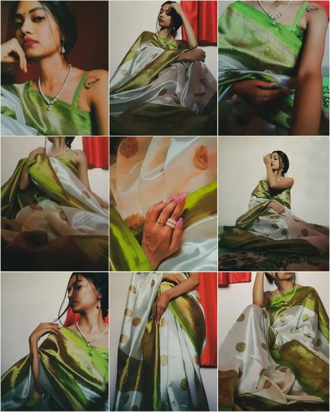 Self Saree Potrait, Aesthetic Sari Poses, Saree Posses Ideas, Sari Poses Photo Shoot At Home, Saree Potrait, Indian Aesthetic Pictures, Sari Poses Photo Shoot, Shadi Pose, Indian Woman Aesthetic