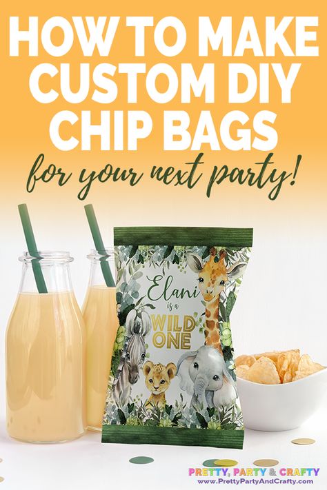 Diy Chip Bags, Diy Party Snacks, Diy Snack Bag, How To Make Chips, Custom Chip Bags, Diy Sac, Custom Party Favors, Custom Candy, Pretty Party