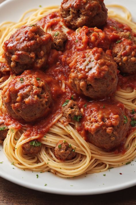 Spaghetti and Meatballs Recipe

Ingredients

- 1 pound spaghetti
- 1 pound ground beef
- 1/2 cup breadcrumbs
- 1/4 cup grated Parmesan cheese
- 1/4 cup fresh parsley, chopped
- 1 egg
- 2 cloves garlic, minced
- 1 jar (24 ounces) marinara sauce
- Salt and pepper to taste

Instructions

- Cook spaghetti according to package instructions until al dente; drain.
- In a large bowl, combine ground beef, breadcrumbs, Parmesan, parsley, egg, garlic, salt, and pepper; mix until well combined. Form into meatballs.

Full Recipe on... Spaghetti And Meatball Recipes, Uni Meals, Spaghetti With Meatballs, Spaghetti And Meatballs Recipe, Chicken Potato Soup, Balsamic Vinaigrette Recipe, Delicious Spaghetti, Spaghetti Meatballs, Pink Sanrio