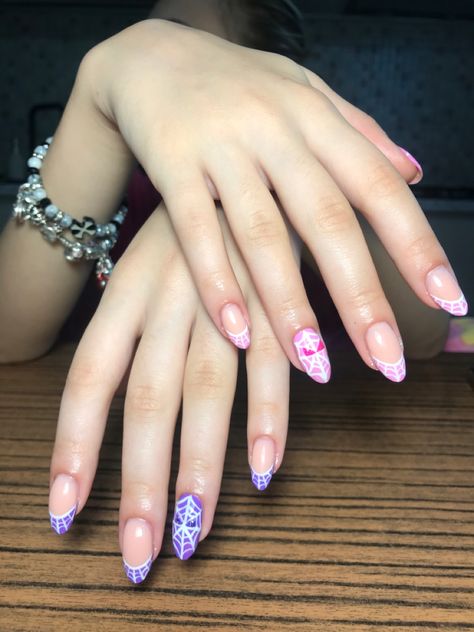 #spiderman #nails #nailart #nailsofinstagram #nailideas #nailpolish #pinknails #pink #spider #naildesign Spidey And His Amazing Friends Nails, Spider Man Nails Almond Shape, Purple Spiderman Nails, Gwen Stacy Nails, Spider Gwen Nails, Pink Spiderman Nails, Spiderman Nails Designs, Nails Spiderman, Spiderman Nails