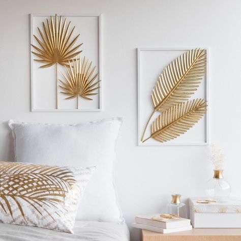 Gold-Colour and White Metal Foliage Artwork 28 x 39 cm | Maisons du Monde Diy Wand, Leaf Decor, Diy Wall Art, Diy Wall Decor, Diy Wall, Metal Wall Decor, Gold Leaf, Home Deco, Apartment Decor